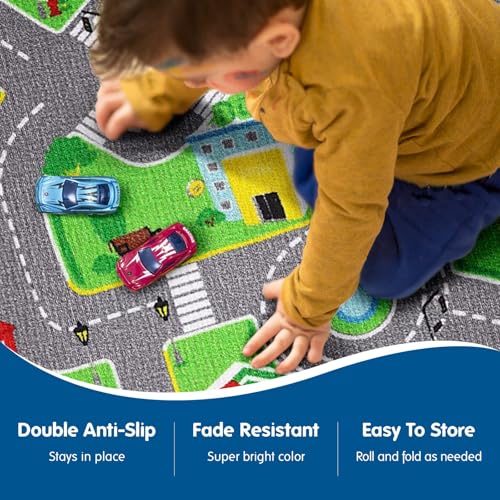 Booooom Jackson Car Rugs for Kids Toy Cars 31X59 Inch,Colorful Fun City Pretend Play - Toddler Car Track Rugfor Bedroom Playroom Non-Slip Backing - Image 3