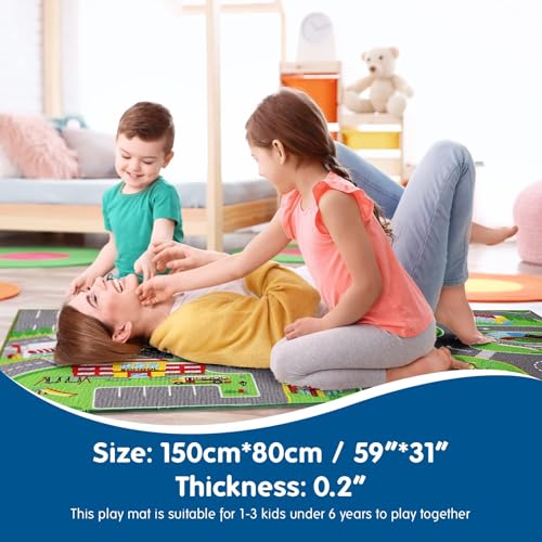 Booooom Jackson Car Rugs for Kids Toy Cars 31X59 Inch,Colorful Fun City Pretend Play - Toddler Car Track Rugfor Bedroom Playroom Non-Slip Backing - Image 2