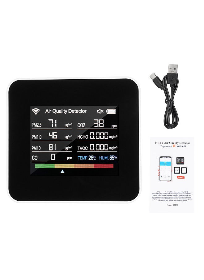 Generic 14-in-1 Indoor Air Quality Monitor Tuya WiFi Air Quality Detector Detects CO₂ CO TVOC HCHO Temperature and Humidity PM2.5 PM1.0 PM10 2.8inch TFT Color Display Support Cellphone APP Control  - Image 2