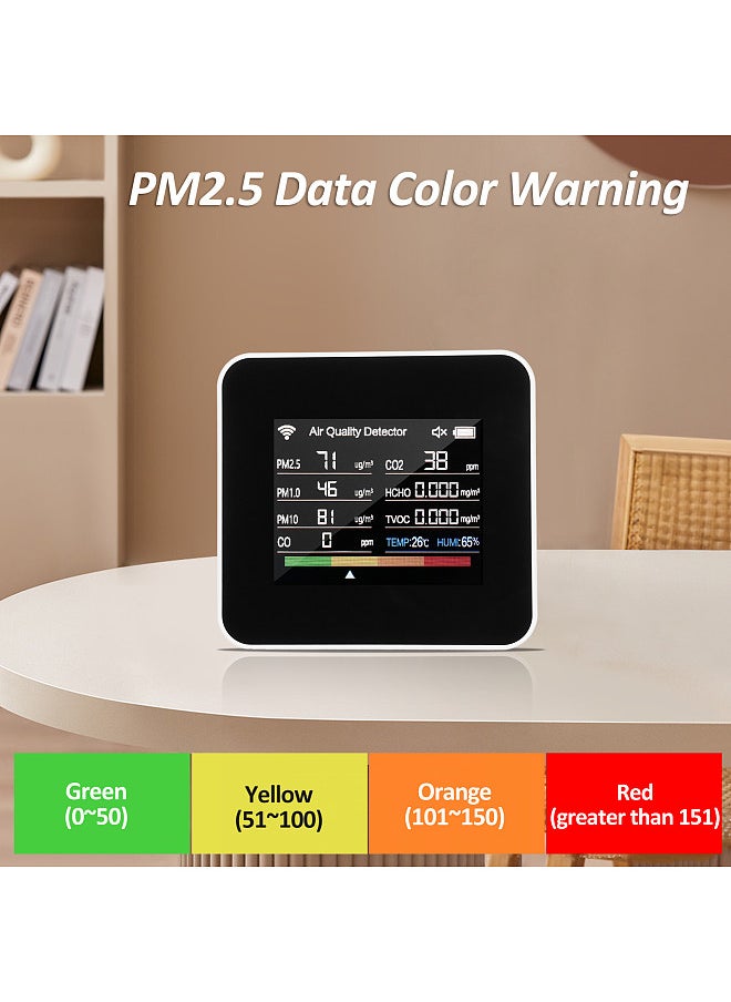 Generic 14-in-1 Indoor Air Quality Monitor Tuya WiFi Air Quality Detector Detects CO₂ CO TVOC HCHO Temperature and Humidity PM2.5 PM1.0 PM10 2.8inch TFT Color Display Support Cellphone APP Control  - Image 4