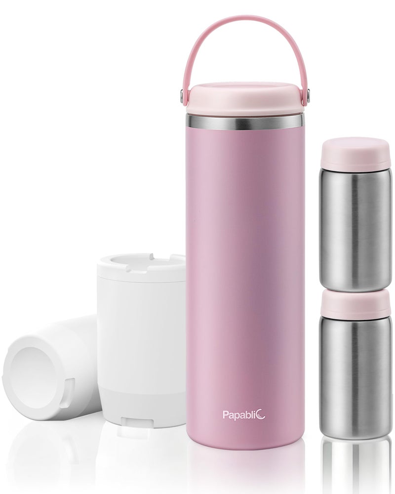 Papablic 360 CapsuleChill Breastmilk Cooler for 36H Safe Storage Portable Breast Milk Chiller for Working Mom 20oz Travel Cooler with 2pcs Stainless Steel Baby Bottles Sakura Pink - Image 3