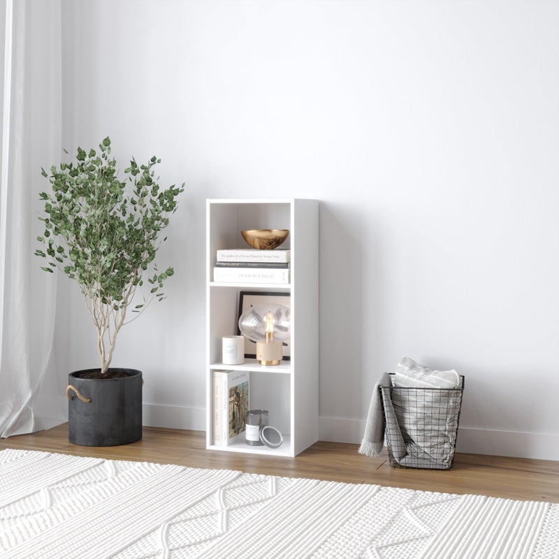 3 Shelf Wooden Bookcase, Modern Shelving Display and Storage Shelf Unit, Versatile Wood Bookshelf for Living Room, Bedroom, or Office, Freestanding (White) - Image 2