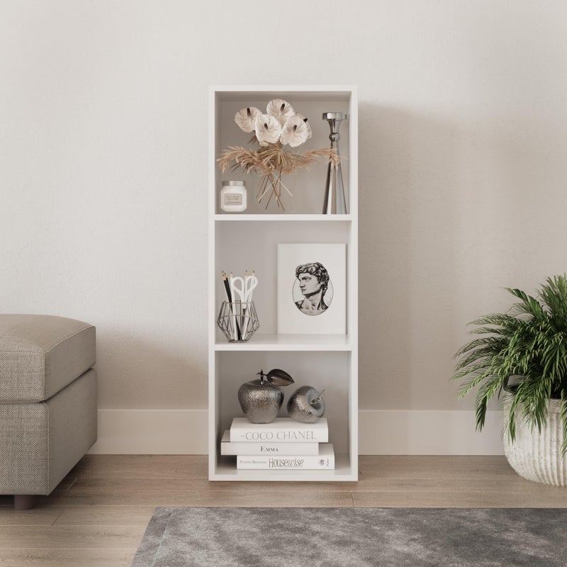 3 Shelf Wooden Bookcase, Modern Shelving Display and Storage Shelf Unit, Versatile Wood Bookshelf for Living Room, Bedroom, or Office, Freestanding (White) - Image 3