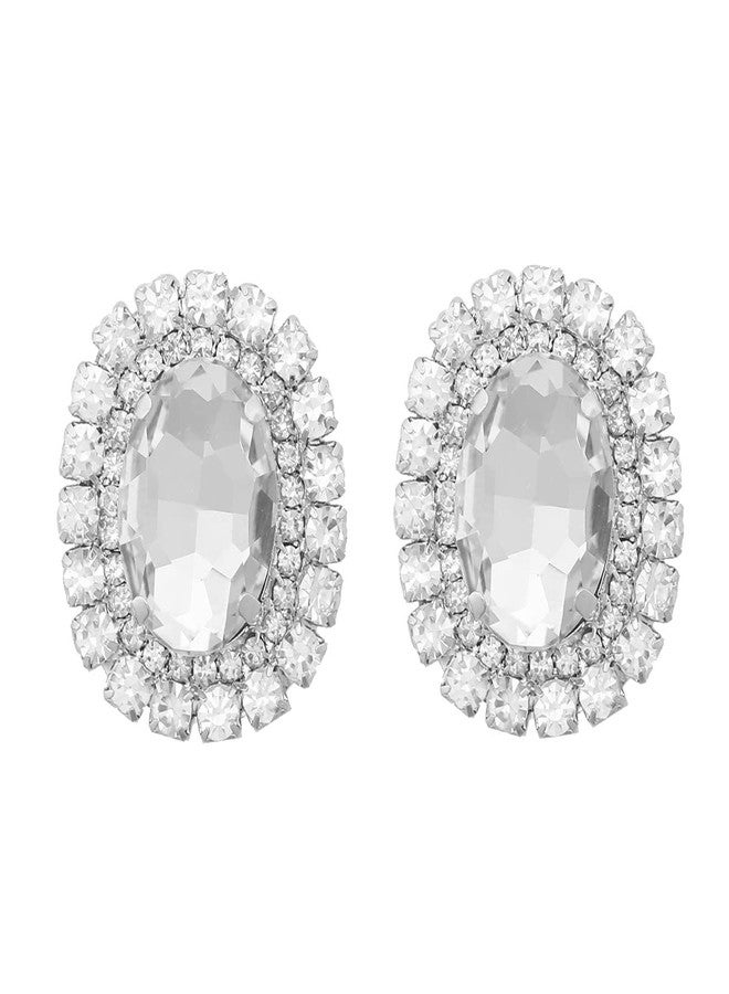 Izpack Delicate Oval Rhinestone Stud Earrings for Women Girls Cubic Zirconia Full of Crystal Statement Studs Earring Sparkling Jewelry Gifts Birthday (Clear CZ) - Image 1