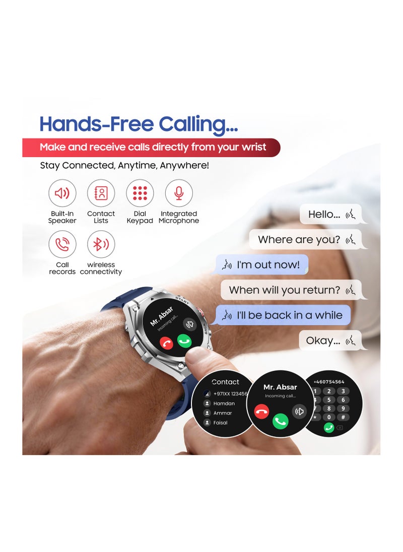 SWISS MILITARY - Swiss Military DOM6 Smartwatch 1.43" AMOLED, Bluetooth Calling, Multi Language, Health & Sports Tracking, Wireless Charging, 7 Days Battery, IP67, iOS/Android Compatible, Silver Frame with Blue Strap - Image 1
