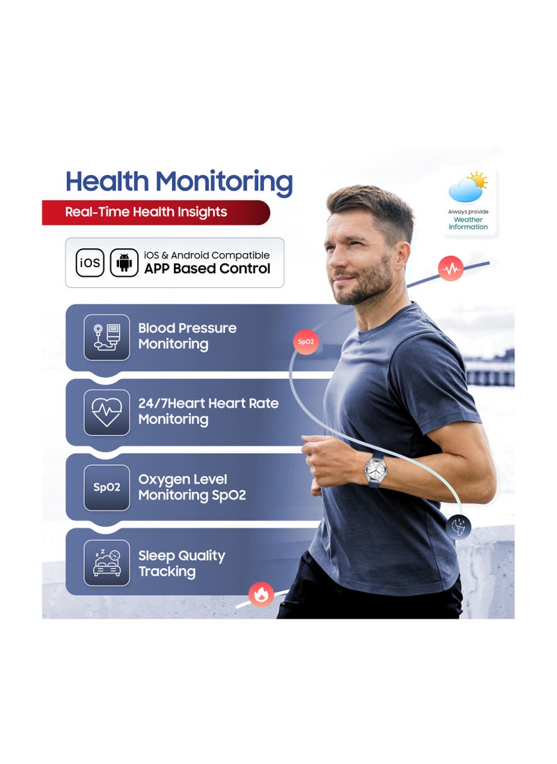 SWISS MILITARY - Swiss Military DOM6 Smartwatch 1.43" AMOLED, Bluetooth Calling, Multi Language, Health & Sports Tracking, Wireless Charging, 7 Days Battery, IP67, iOS/Android Compatible, Silver Frame with Blue Strap - Image 1