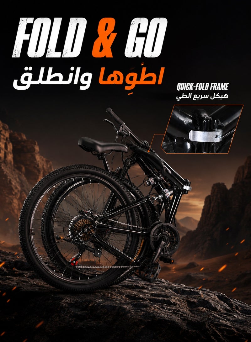 RUIYADA 26 Inch Folding Mountain Bike, 21 Speed Full Suspension Foldable Mountain Bicycle with Dual Disc Brake, High Carbon Steel Frame Portable Off‑Road Bike, Adult Fold‑up Cycling Bicycle for Outdoor Mountain Riding Urban Commuter Daily Travel - Image 2