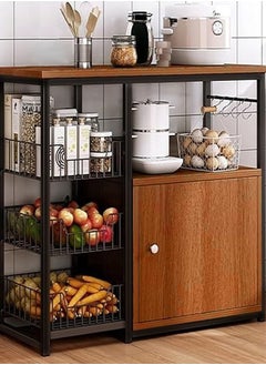 AGD Kitchen Storage Cabinet with Door and Shelves, Wooden Microwave Oven Stand, Free Standing Storage Shelves for Kitchen Bathroom Home Living Room 80x30x80cm - Wooden Color  - Image 1
