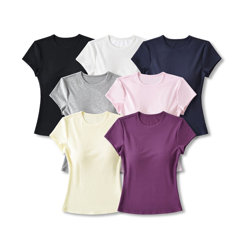Girl Small Round Tie Chest Pad Short-Sleeved Top Summer Tencel Lyocell Slim Slim Short T-Shirt - Image 2