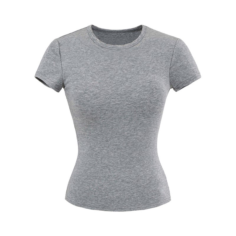 Girl Small Round Tie Chest Pad Short-Sleeved Top Summer Tencel Lyocell Slim Slim Short T-Shirt - Image 1