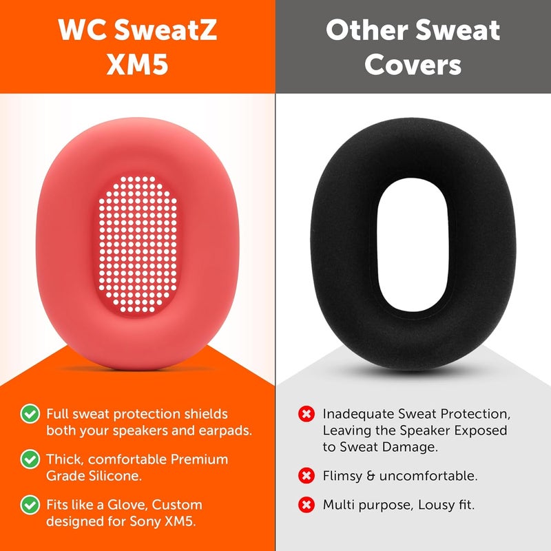 WC SweatZ XM5 - أغطية أذن واقية لسماعات Sony WH1000XM5 من WC | متوافقة فقط مع سماعات Sony XM5 فوق الأذن | مقاومة للعرق وقابلة للغسل بسهولة | أحمر - Image 3