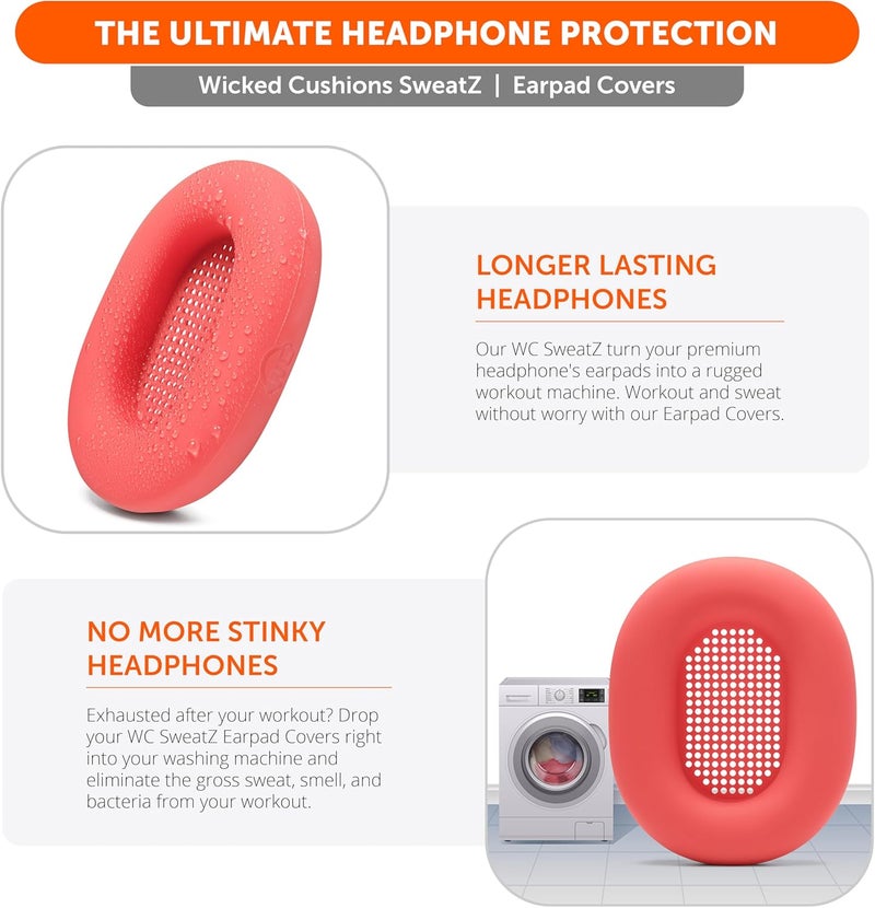 WC SweatZ XM5 - أغطية أذن واقية لسماعات Sony WH1000XM5 من WC | متوافقة فقط مع سماعات Sony XM5 فوق الأذن | مقاومة للعرق وقابلة للغسل بسهولة | أحمر - Image 4