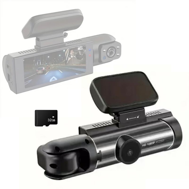 1080P DVR Dash Camera Front & Inside Dual Camera Driving Recorder with 3.16 Inch IPS Screen 170° Wide Angle Support Clear Night-Vision Collision Locking and Loop Recording - Image 1