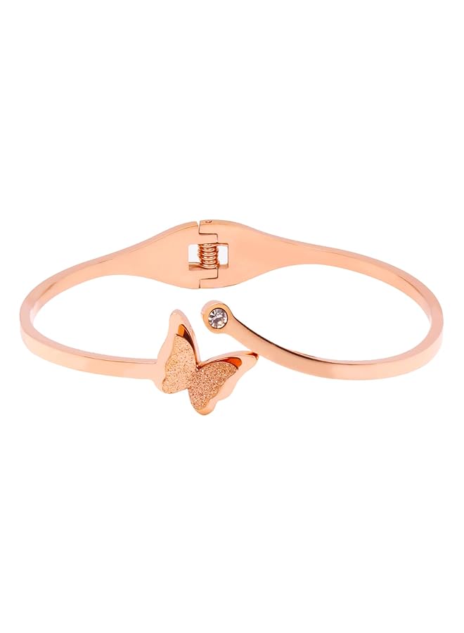 تشيميز أصفر سوار فراشة ساحرة من الفولاذ الجراحي مطلي بالذهب الوردي الحقيقي عيار 18 قيراطًا للنساء والفتيات - Image 1