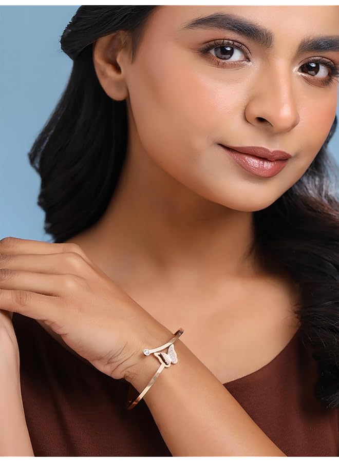 تشيميز أصفر سوار فراشة ساحرة من الفولاذ الجراحي مطلي بالذهب الوردي الحقيقي عيار 18 قيراطًا للنساء والفتيات - Image 2