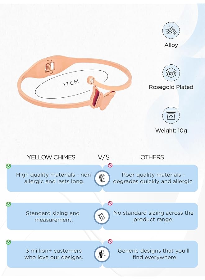 تشيميز أصفر سوار فراشة ساحرة من الفولاذ الجراحي مطلي بالذهب الوردي الحقيقي عيار 18 قيراطًا للنساء والفتيات - Image 4