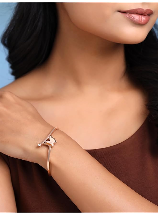 تشيميز أصفر سوار فراشة ساحرة من الفولاذ الجراحي مطلي بالذهب الوردي الحقيقي عيار 18 قيراطًا للنساء والفتيات - Image 5