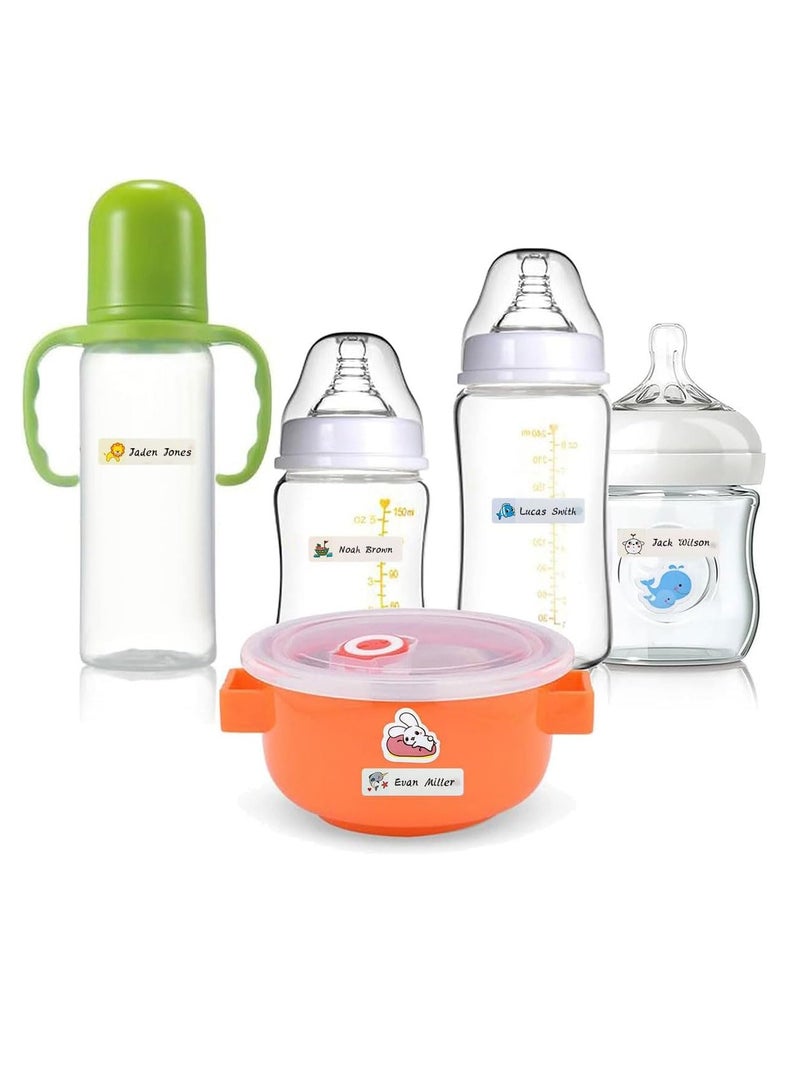 ECVV 200 قطعة ملصقات زجاجات الأطفال، ملصقات زجاجات الأطفال ذاتية اللصق والمقاومة للماء: مثالية لحضانات الأطفال والمدارس وتنظيم المنزل مع طباعة كرتونية رائعة - Image 2