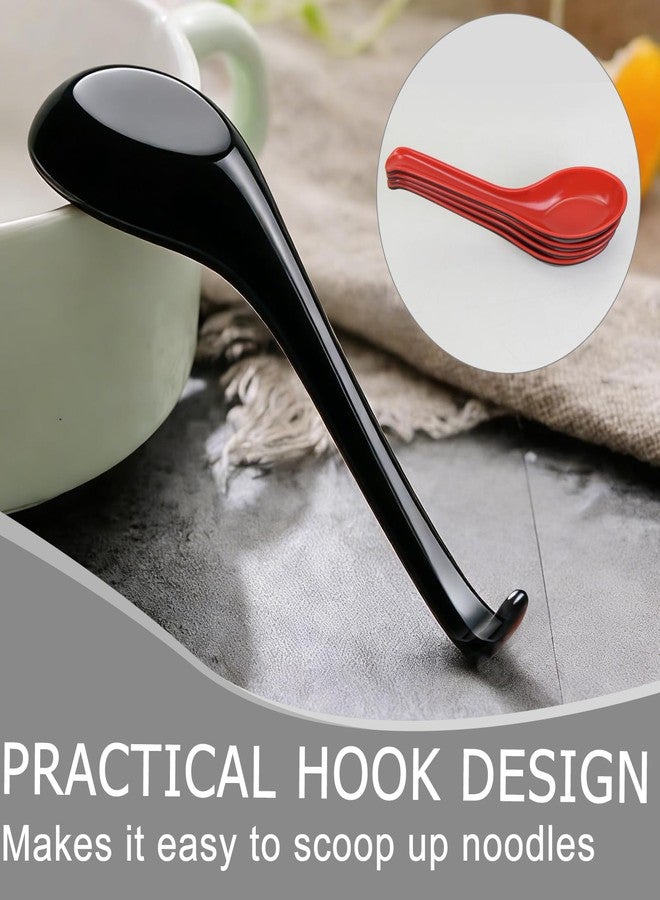 SONGZIMING 4PCS Asian Soup Spoons, Chinese Japanese Miso Ramen Wonton Dumpling Pho Rice Noodle Soba Soup Spoons, Red and Black Melamine Spoons - Image 3