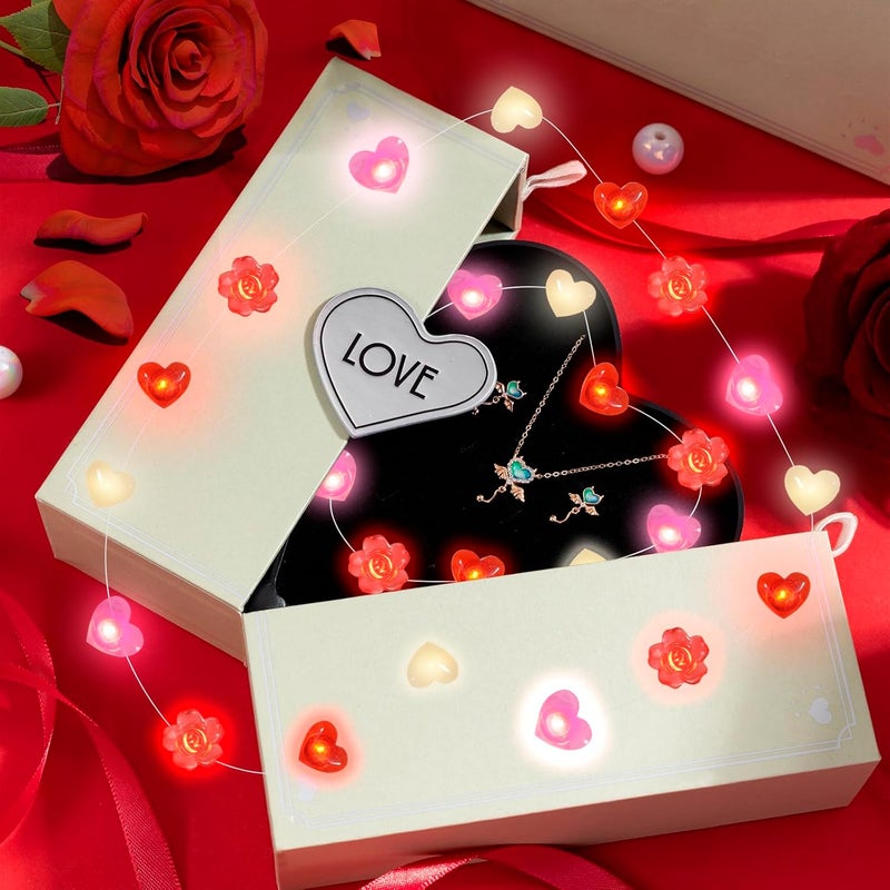 QZUnique أضواء خيط قلب الورد QZUnique 13 قدم 40 LED مع تحكم عن بعد تعمل بالبطارية لتزيين يوم عيد الحب للداخل والخارج للمنزل والحفلات وغرفة النوم ويوم الأم باللون الأحمر والوردي والأبيض - Image 5