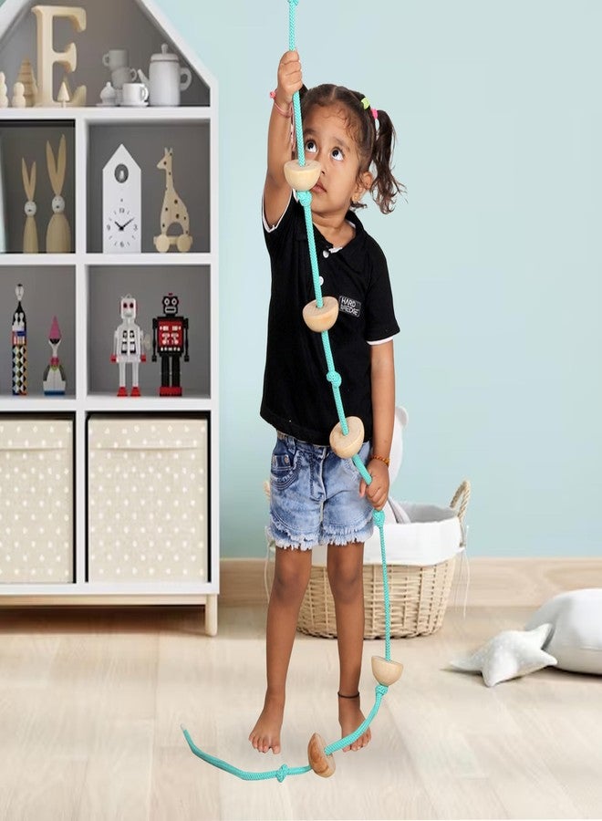 BOFFLE لعبة تسلق حبل خشبي للأطفال من بوفل، مناسبة للأنشطة البدنية في الأماكن المغلقة والمفتوحة (7 كرات خشبية مستديرة مع خطاف على شكل حرف S) (فيروجي)، قطعة واحدة - Image 1