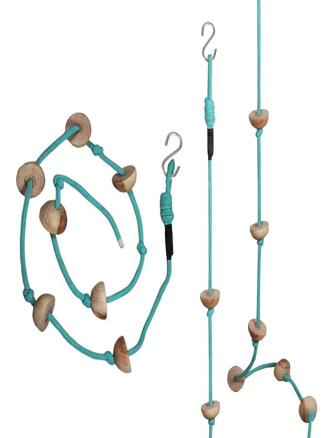 BOFFLE لعبة تسلق حبل خشبي للأطفال من بوفل، مناسبة للأنشطة البدنية في الأماكن المغلقة والمفتوحة (7 كرات خشبية مستديرة مع خطاف على شكل حرف S) (فيروجي)، قطعة واحدة - Image 2