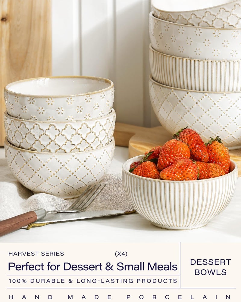 getstar Ceramic Bowl Small Dessert Bowls Set of 4 with Assorted Embossment 45 inch  10 oz Farmhouse Vintage Color Bowls for Kitchen - Image 2