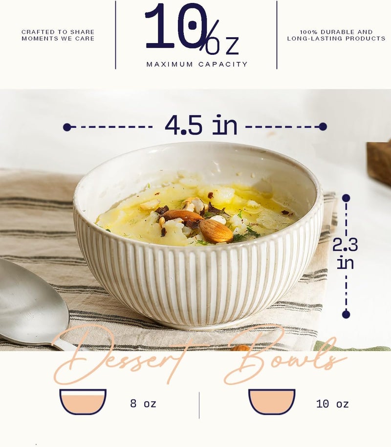 getstar Ceramic Bowl Small Dessert Bowls Set of 4 with Assorted Embossment 45 inch  10 oz Farmhouse Vintage Color Bowls for Kitchen - Image 3
