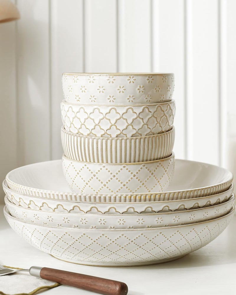 getstar Ceramic Bowl Small Dessert Bowls Set of 4 with Assorted Embossment 45 inch  10 oz Farmhouse Vintage Color Bowls for Kitchen - Image 5