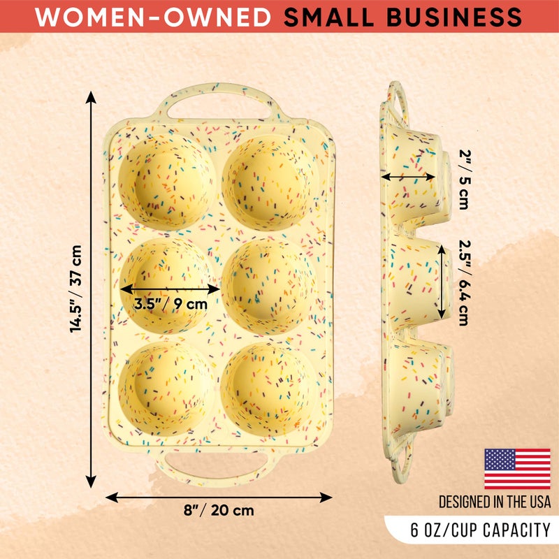 BAKE BOSS صينية مافن سيليكون عملاقة من بيك بوس مع مقابض، 6 أكواب، صينية كعك عملاقة، أكواب مافن سيليكون للخبز، البيض والكعك، قوالب كعك سيليكون غير لاصقة 100% خالية من BPA - لون كونفيتي - Image 5