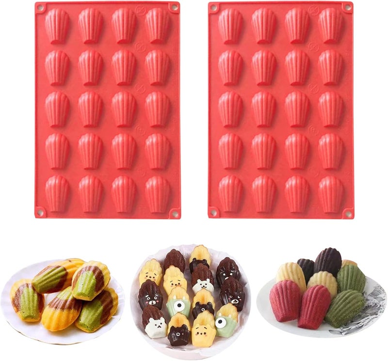 HYCSC 20 Cavity Madeleine Pan, 2Pcs Nonstick Silicone Madeleine Molds, Shell Shape Baking Cake Mold Pan (20 Cavity Red) - Image 1