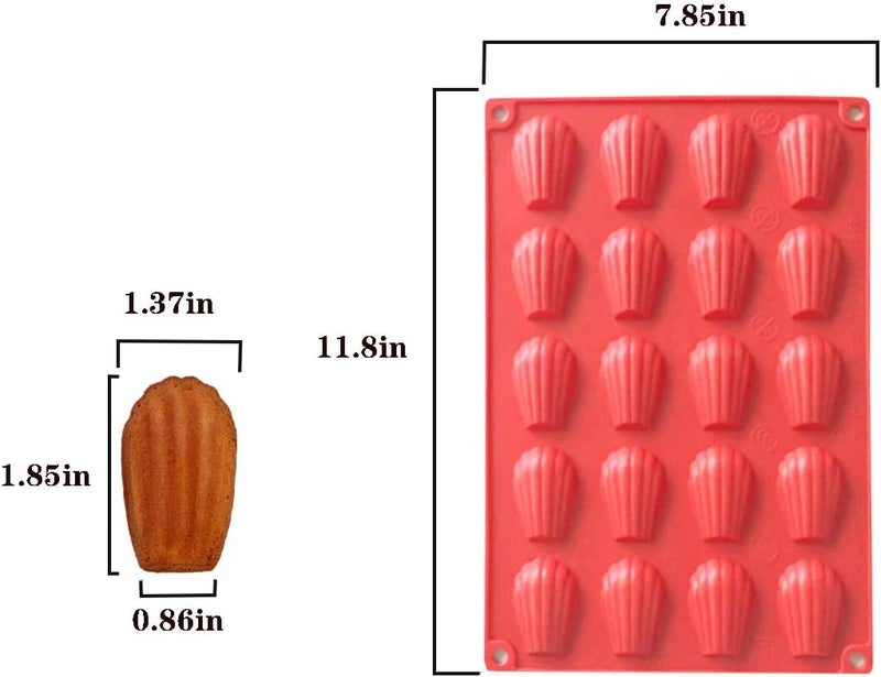 HYCSC 20 Cavity Madeleine Pan, 2Pcs Nonstick Silicone Madeleine Molds, Shell Shape Baking Cake Mold Pan (20 Cavity Red) - Image 2