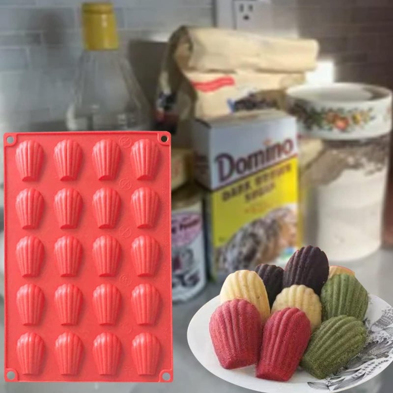 HYCSC 20 Cavity Madeleine Pan, 2Pcs Nonstick Silicone Madeleine Molds, Shell Shape Baking Cake Mold Pan (20 Cavity Red) - Image 5