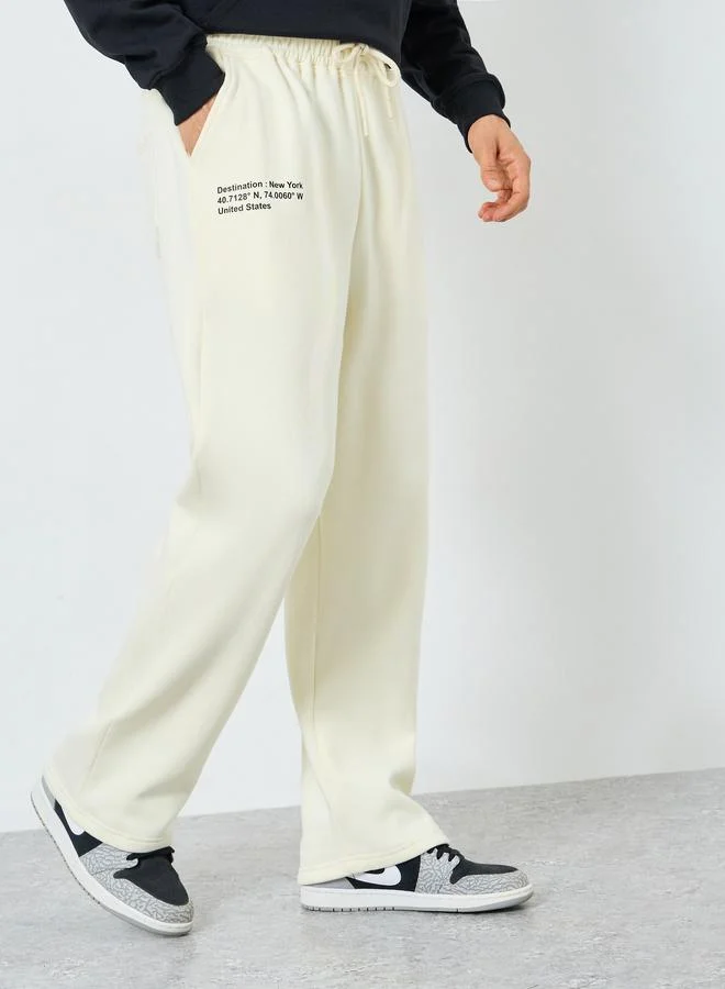 Styli Slogan Print Oversized Open Hem Joggers