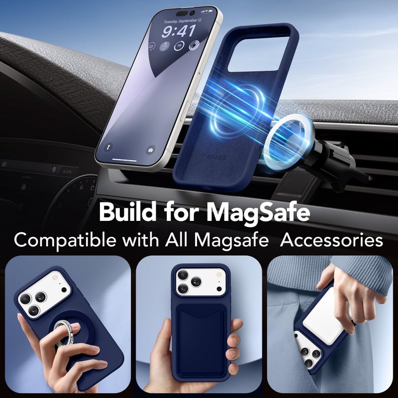 GONEZ Magnetic for iPhone 17 Pro Max Case, Compatible with MagSafe, [Screen Protector + Camera Lens Protector], Liquid Silicone Anti-Scratch Shockproof Protective Phone Case 6.9 inch, Midnight Blue - Image 4