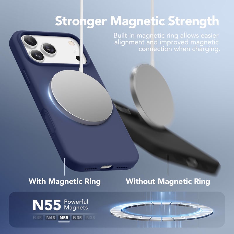 GONEZ Magnetic for iPhone 17 Pro Max Case, Compatible with MagSafe, [Screen Protector + Camera Lens Protector], Liquid Silicone Anti-Scratch Shockproof Protective Phone Case 6.9 inch, Midnight Blue - Image 3
