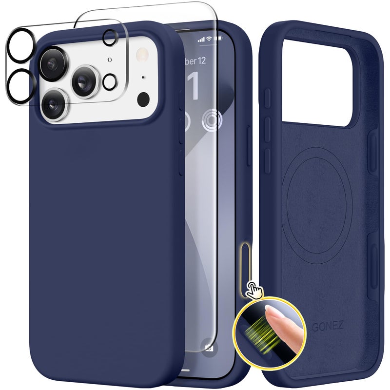GONEZ Magnetic for iPhone 17 Pro Max Case, Compatible with MagSafe, [Screen Protector + Camera Lens Protector], Liquid Silicone Anti-Scratch Shockproof Protective Phone Case 6.9 inch, Midnight Blue - Image 1