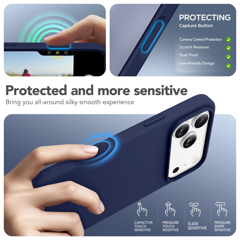 GONEZ Magnetic for iPhone 17 Pro Max Case, Compatible with MagSafe, [Screen Protector + Camera Lens Protector], Liquid Silicone Anti-Scratch Shockproof Protective Phone Case 6.9 inch, Midnight Blue - Image 5
