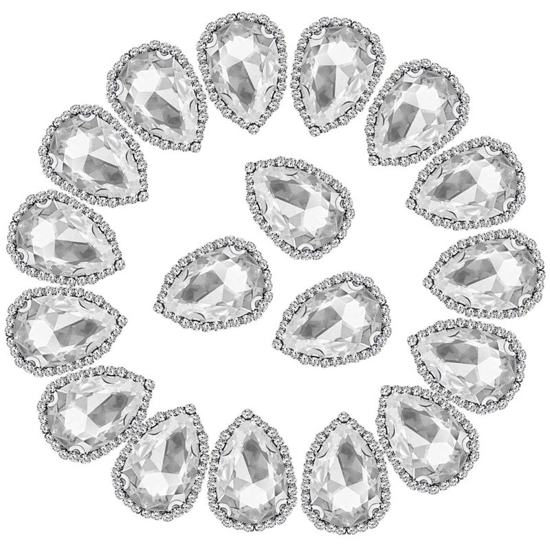 Teardrop Rhinestones 20pcs Rhinestone Buttons Flatback Sew on Glass Rhinestones for ClothesCraftsCostume13x18mmWhite