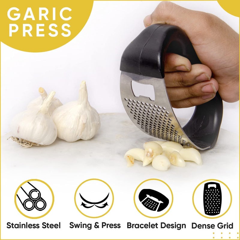 KHEDU FAB Khedu Fab Stainless Steel Garlic Presser Garlic Press Crusher for Kitchen Ginger Presser for Kitchen Garlic Crusher for Kitchen Black Pack of 1 - Image 3