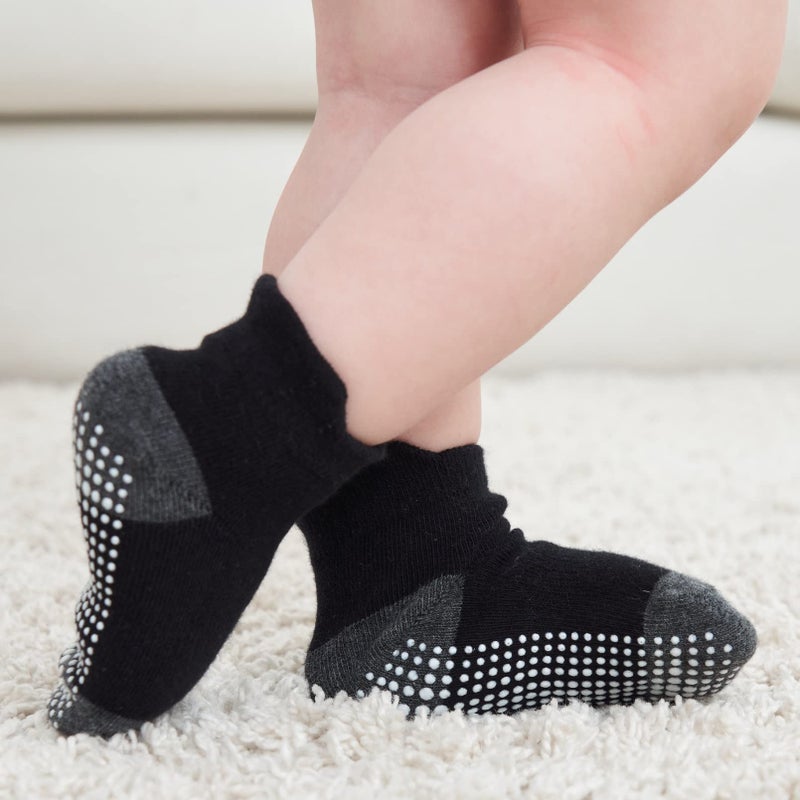 ZAPLES Baby Non Slip Grip Ankle Socks with Non Skid Soles for Infants Toddlers Kids Boys Girls, Black Block 9 Pack, 12-36 Months - Image 5