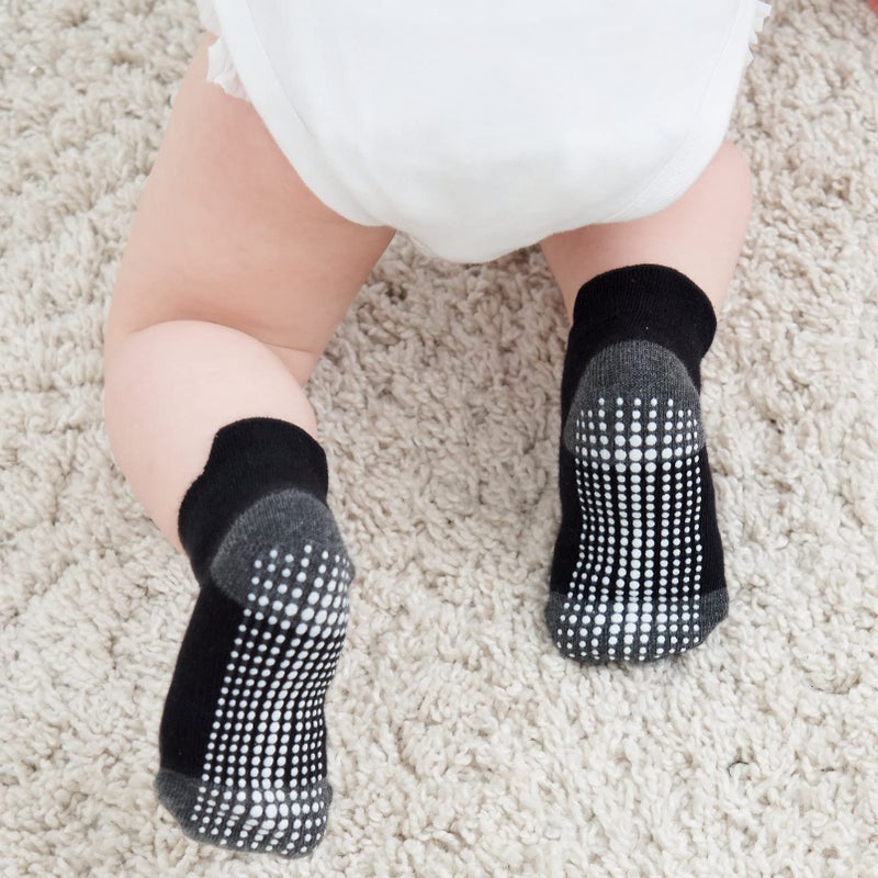 ZAPLES Baby Non Slip Grip Ankle Socks with Non Skid Soles for Infants Toddlers Kids Boys Girls, Black Block 9 Pack, 12-36 Months - Image 3
