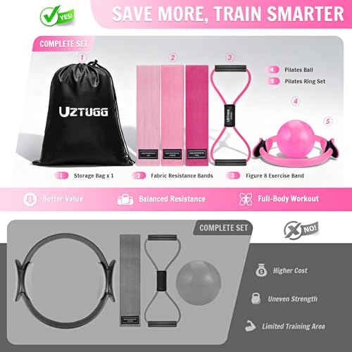 UZTUGG Pilates Essentials Kit for Women, at Home Workout Equipment with Mini Ball, Pilates Ring, Fabric Resistance Bands, Figure 8 Resistance Bands, Exercise Starter for Strength, Toning, Flexibility - Image 2
