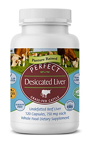 Perfect Supplements Desiccated Beef Liver Capsules Grass Fed Supplement Natural Source of Protein Iron Vitamins A B Boosts Energy and Immunity No Chemicals No Dairy and Hormone Free