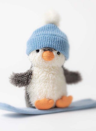 Peanut Penguin Snowboarding 18cm Plush – Cute Winter Penguin Toy with Soft Knitted Hat, Snowboard Accessory, Collectible Plush for Kids, Nursery Decor, Sitting Height 11cm - view 2