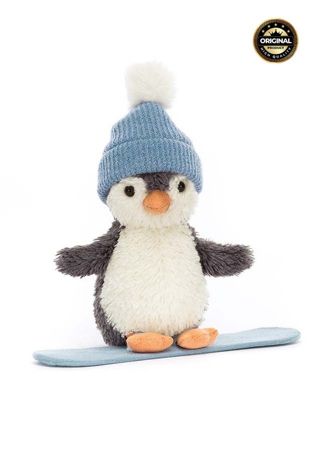 Jellycat بطريق الفول السوداني يتزلج على الجليد 18 سم - لعبة بطريق شتوية لطيفة بقبعة محبوكة ناعمة، ملحق لوح التزلج، دمية قابلة للجمع للأطفال، ديكور حضانة، ارتفاع الجلوس 11 سم - Image 1