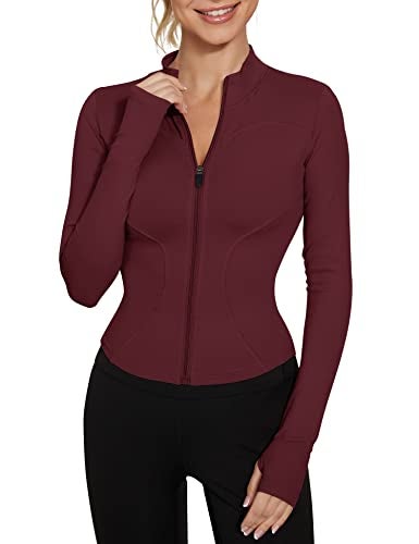 LUYAA Zip Slim Fit Athletic Workout Jacket for Women Lightweight Track Gym Clothes Long Sleeve Crop L - Image 1