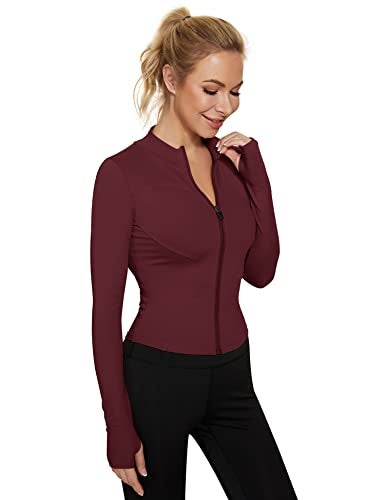 LUYAA Zip Slim Fit Athletic Workout Jacket for Women Lightweight Track Gym Clothes Long Sleeve Crop L - Image 2