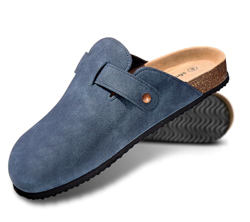 KEMISANT Men Clogs-Comfortable Suede Mules Slippers Sandals Nurse Potato Shoes Unisex-Cushioned Cork-Footbed(Cambridge Blue-14 Women/12 Men) - Image 1