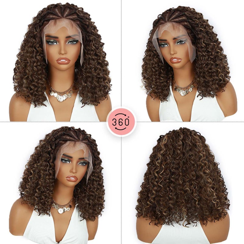Fancy Hair Braided Wig Cornrow with Curly Hair Wig HD Lace Front Wig with Baby Hair Pre Plucked Glueless Transparent 13x4 Inch Brown Mixed Blonde Wig for Black Women - Image 5